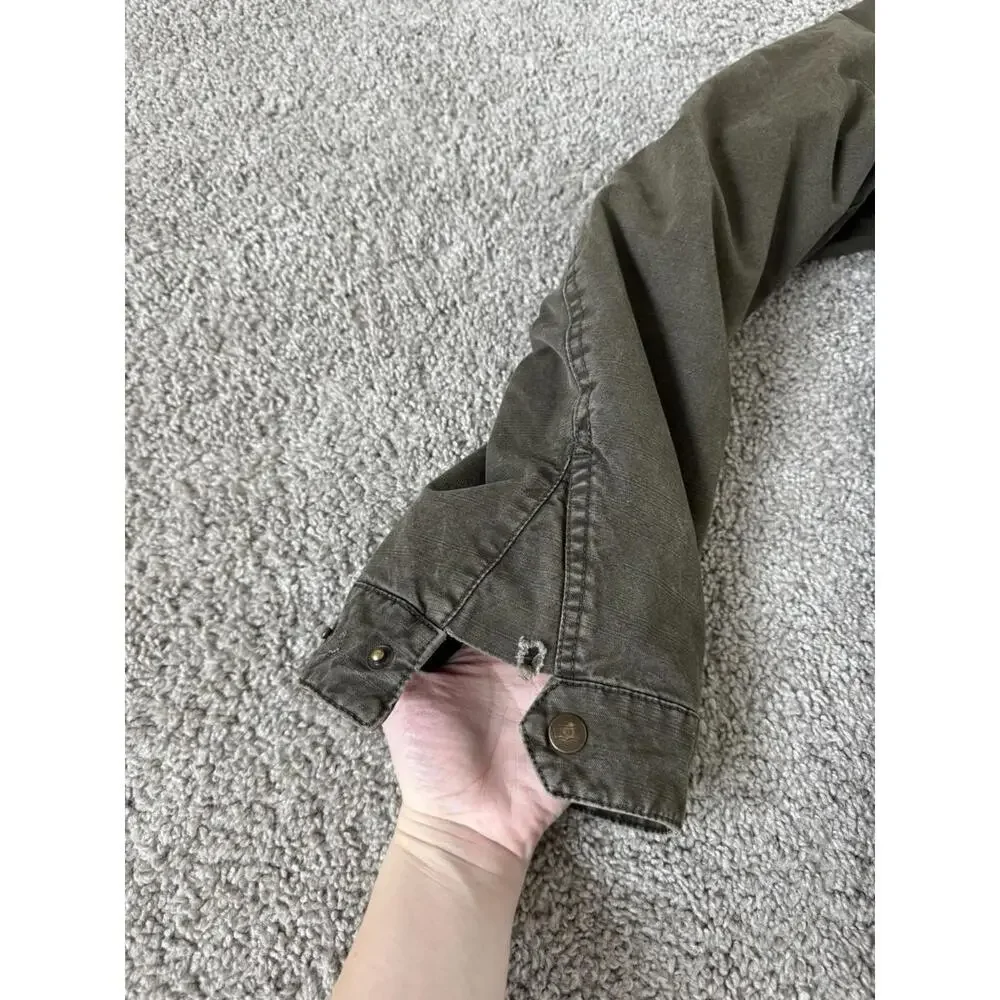 Levi’s Fleece Washed Cotton Distressed Trucker Olive Green Cargo‎ Jacket Sz L